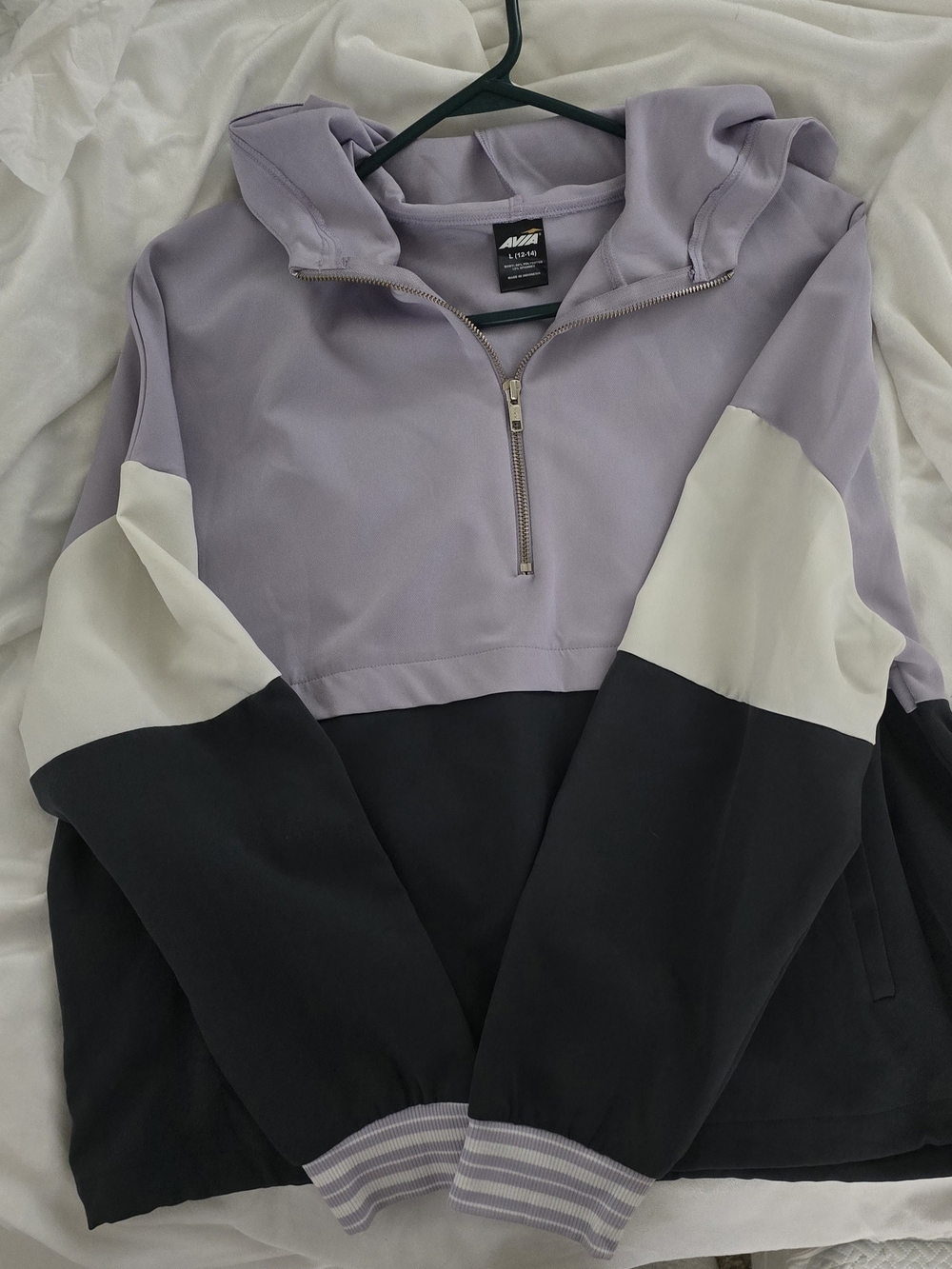 Avia Lavender White and Black Colorblock Half-Zip Hoodie